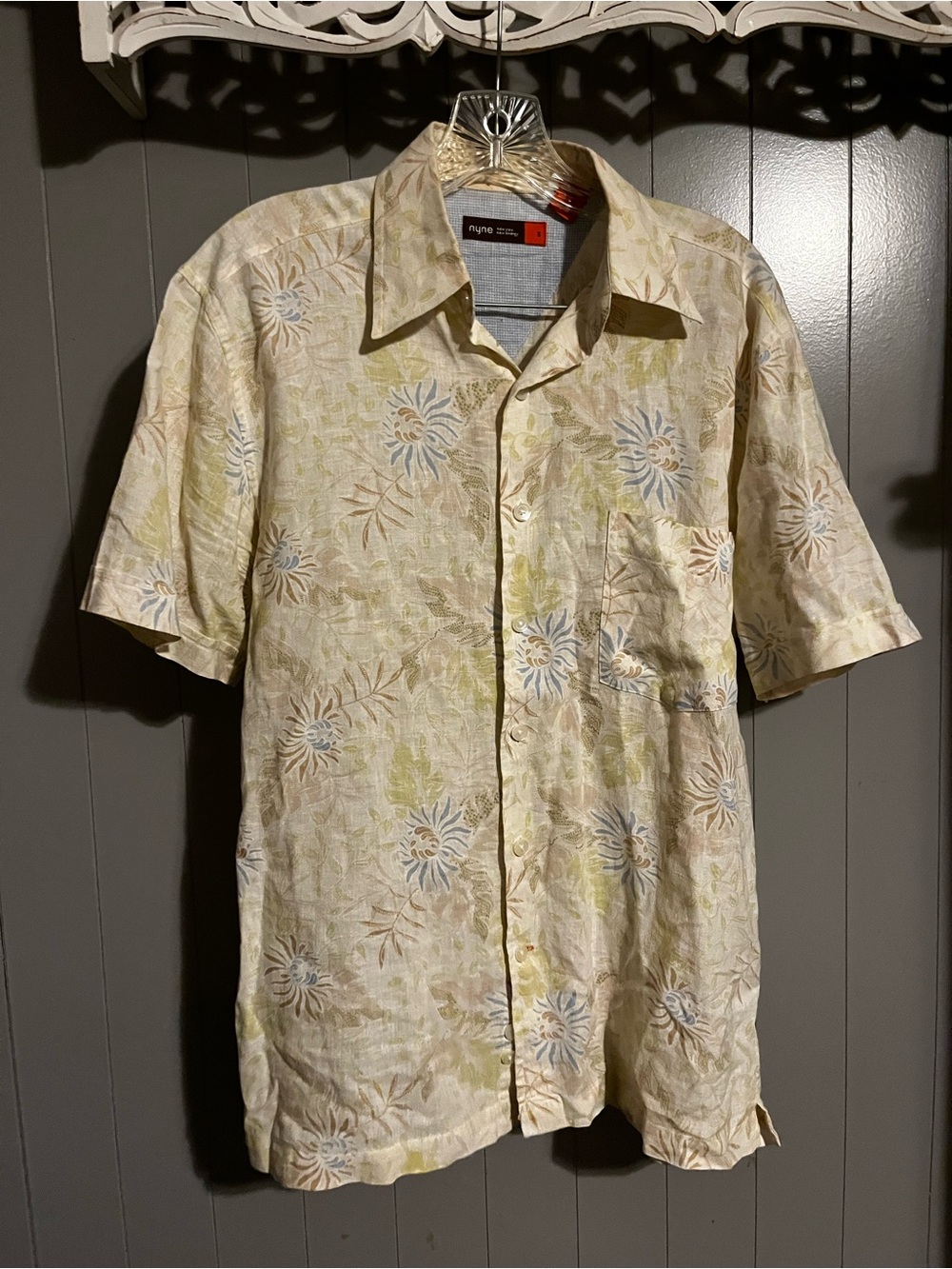 NYNE linen blend yellow Hawaiian shirt